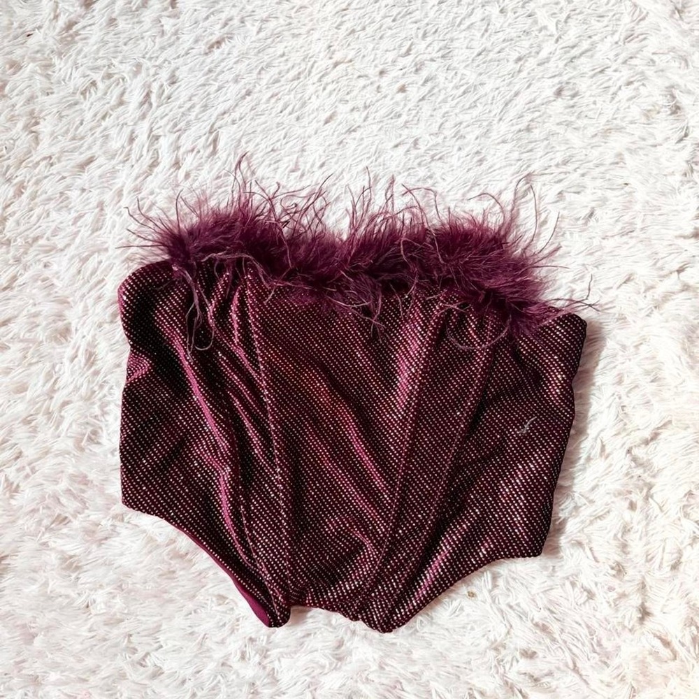 Feather Glamour Burlesque Whimsygoth Old Hollywood Corset Bandeau Top Womens 2XL
